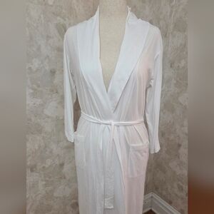 Skin Organic Pima Cotton White Belted Shawl Collar Robe Size 1 NWT Luxury Lounge